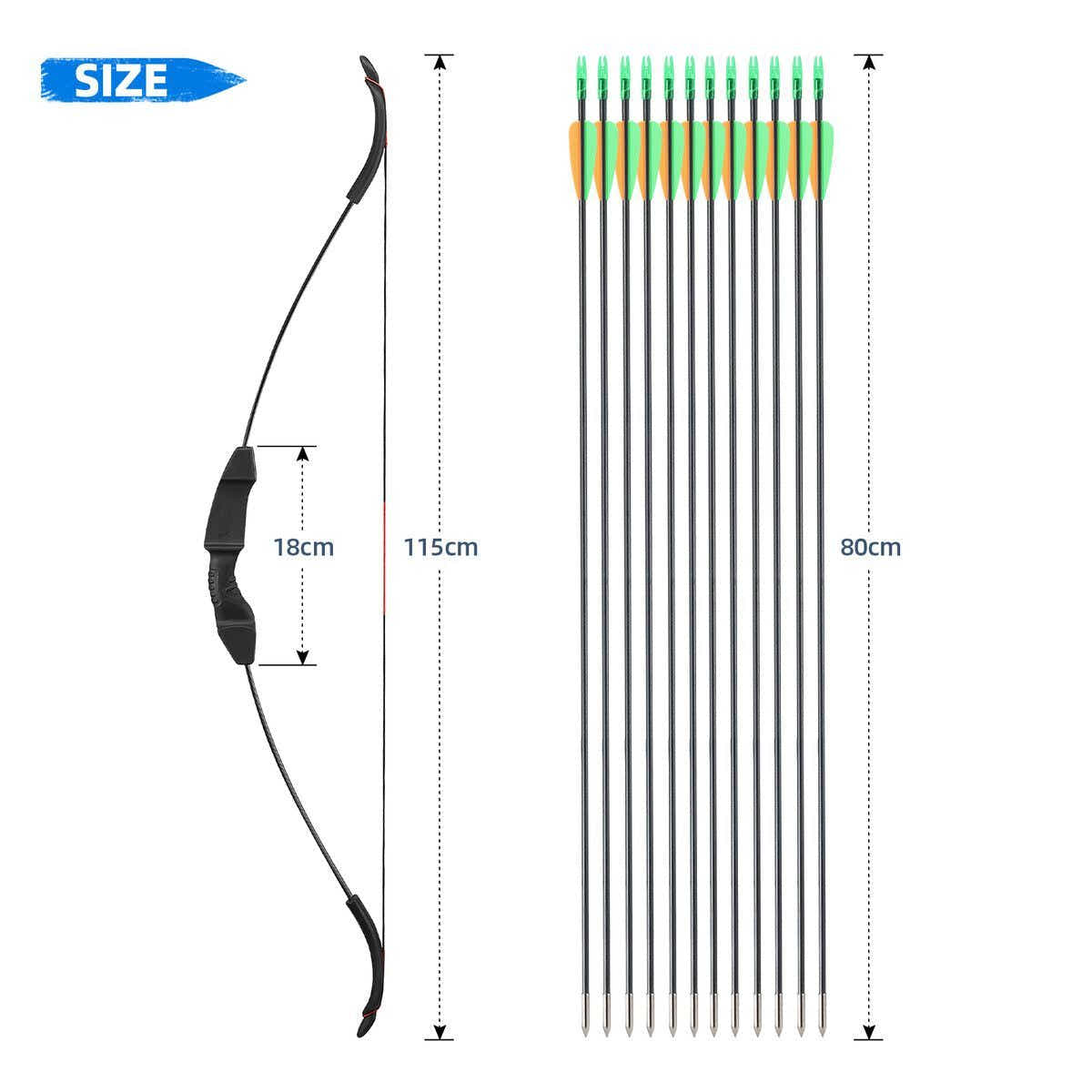 DS BD 40lbs Recurve Bow Arrow Set Archery Hunting Target Shooting Handed Black