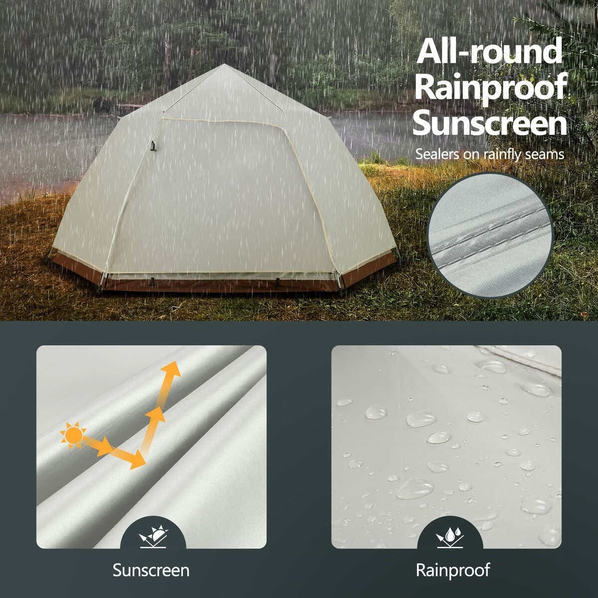 DS BD 4 Man Beach Tent Shelter Camping Pop Up Outdoor 240x240x135cm Creamy White