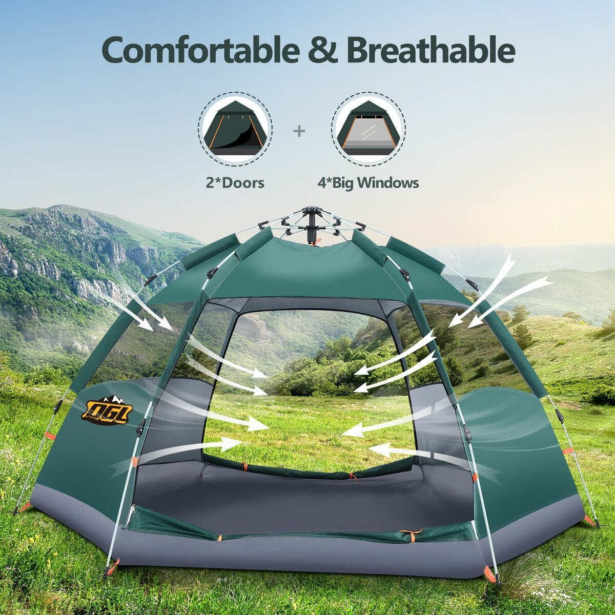 DS BD 4 Man Beach Tent Shelter Instant Pop Up Outdoor 240x240x135cm Green OGL