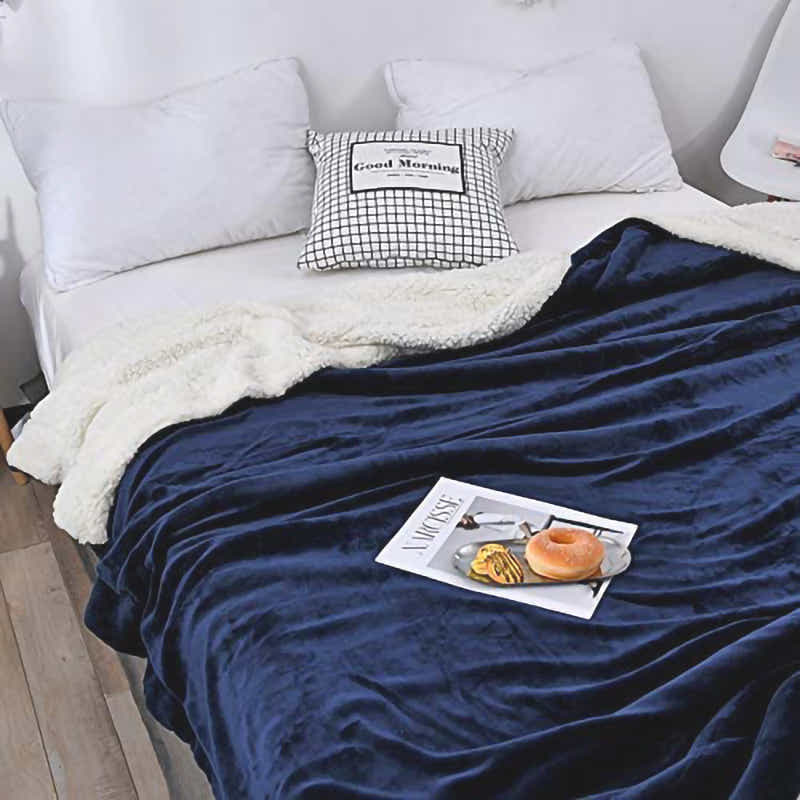 DS BS Thick Fuzzy Soft Sherpa Fleece Bed Sofa Blankets-Blue