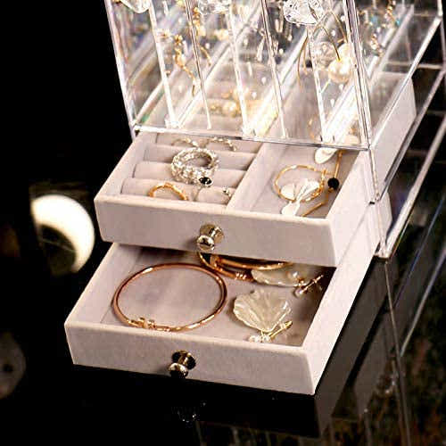 DS BS Acrylic Earring Holder and Jewelry Organizer 3 Slots 2 Drawers