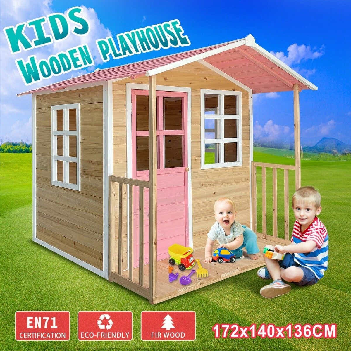 DS BD Wooden Cubby House Kids Cottage Outdoor Playhouse Game Centre Play Toy