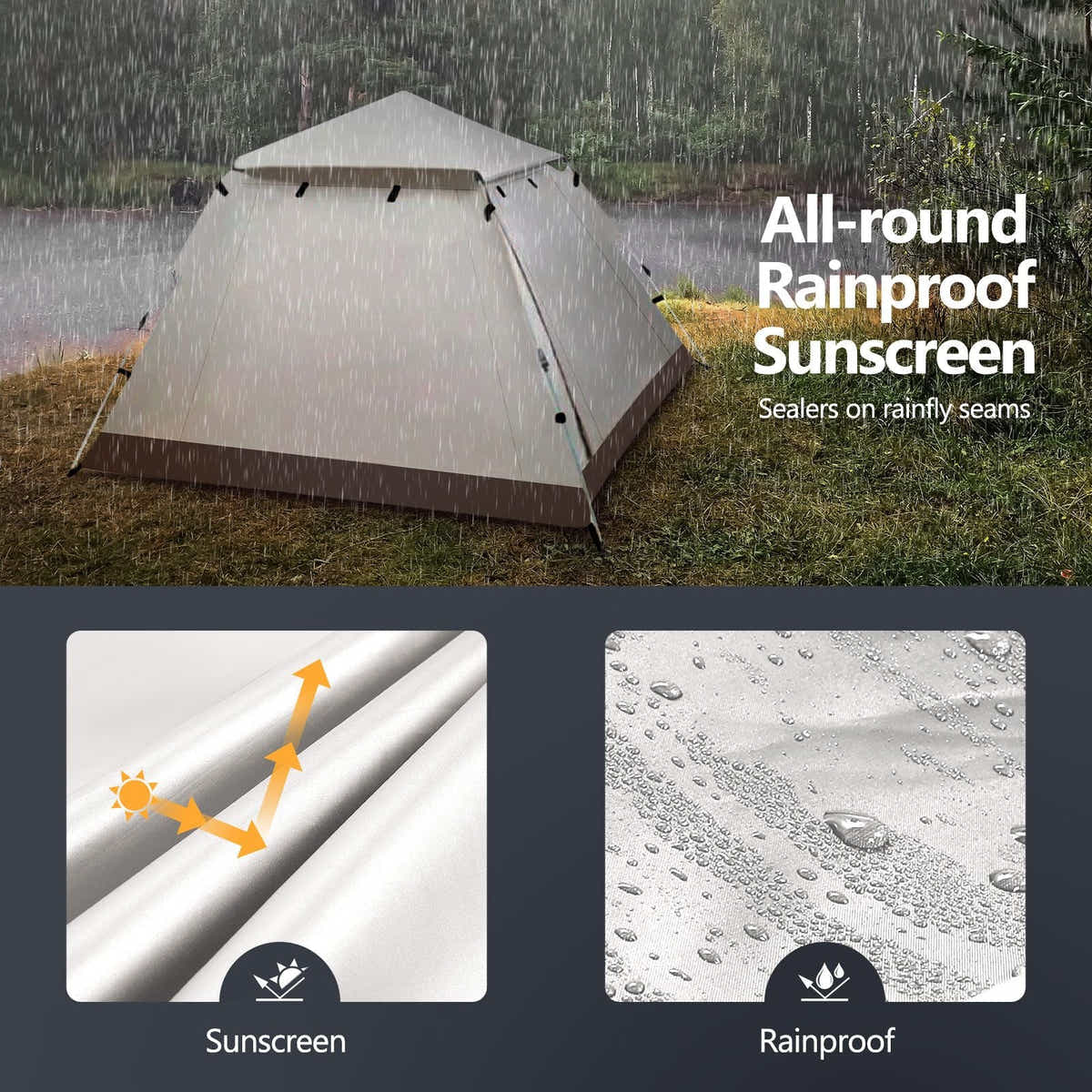 DS BD 5 Person Tent Pop Waterproof Outdoor Picnic 265x265x190cm Creamy White