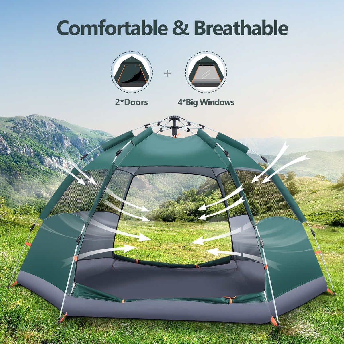 DS BD 5 Man Beach Tent Shelter Pop Up Instant Waterproof 270x270x150cm Green