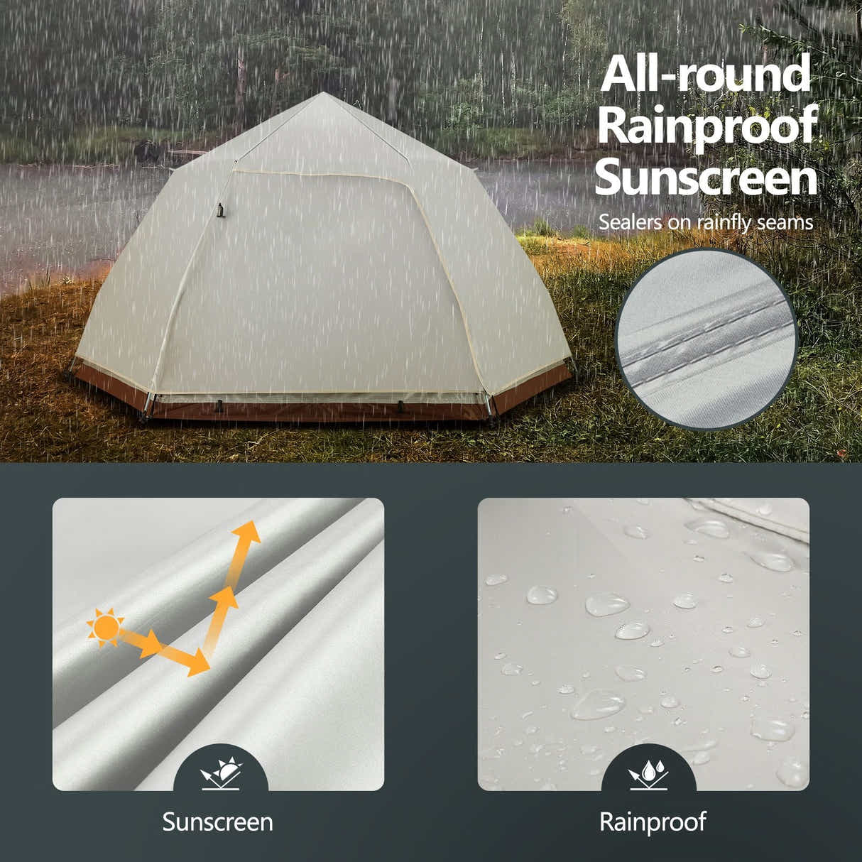 DS BD 5 Person Pop Up Tent Beach Shelter Waterproof 270x270x150cm Creamy white