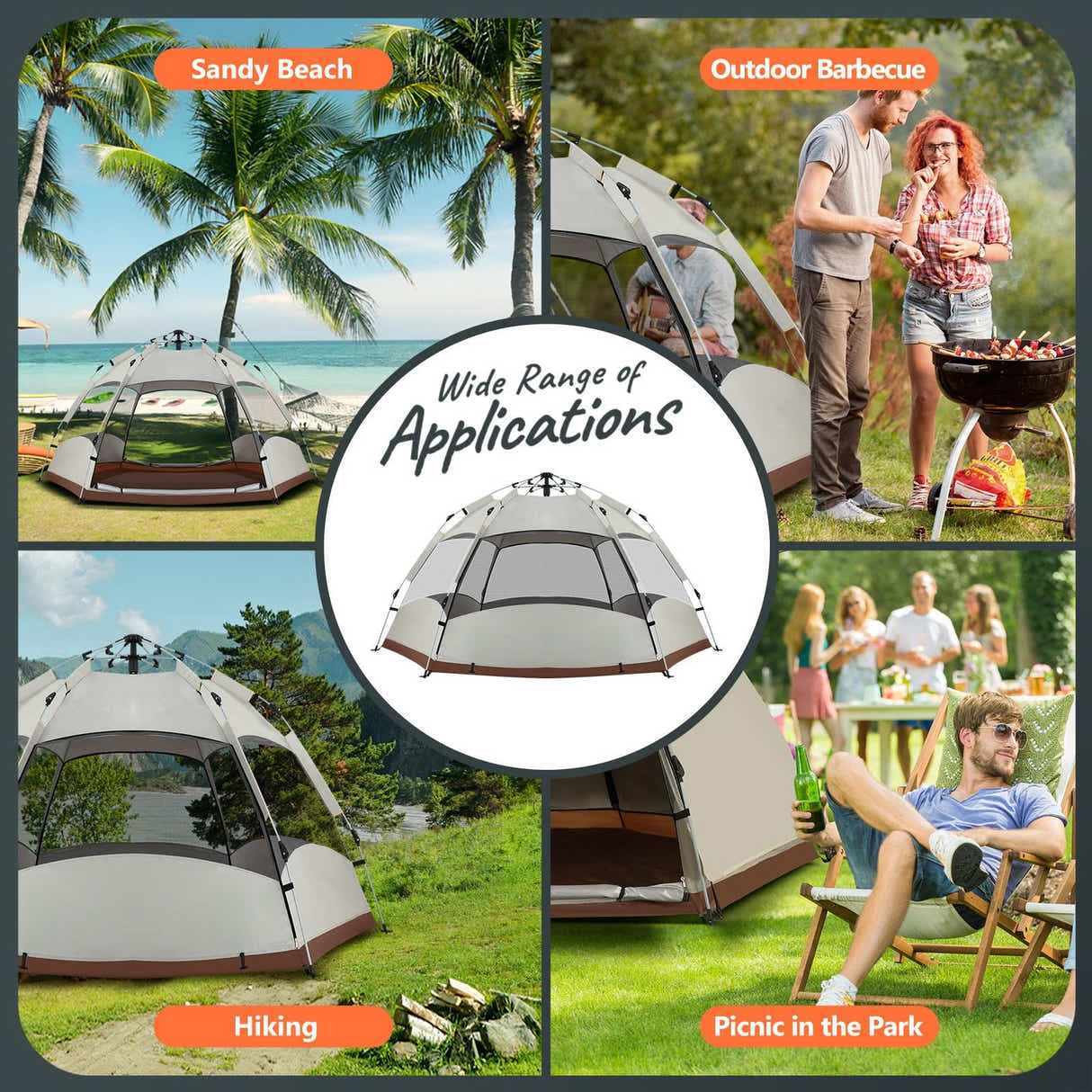 DS BD 5 Person Pop Up Tent Beach Shelter Waterproof 270x270x150cm Creamy white