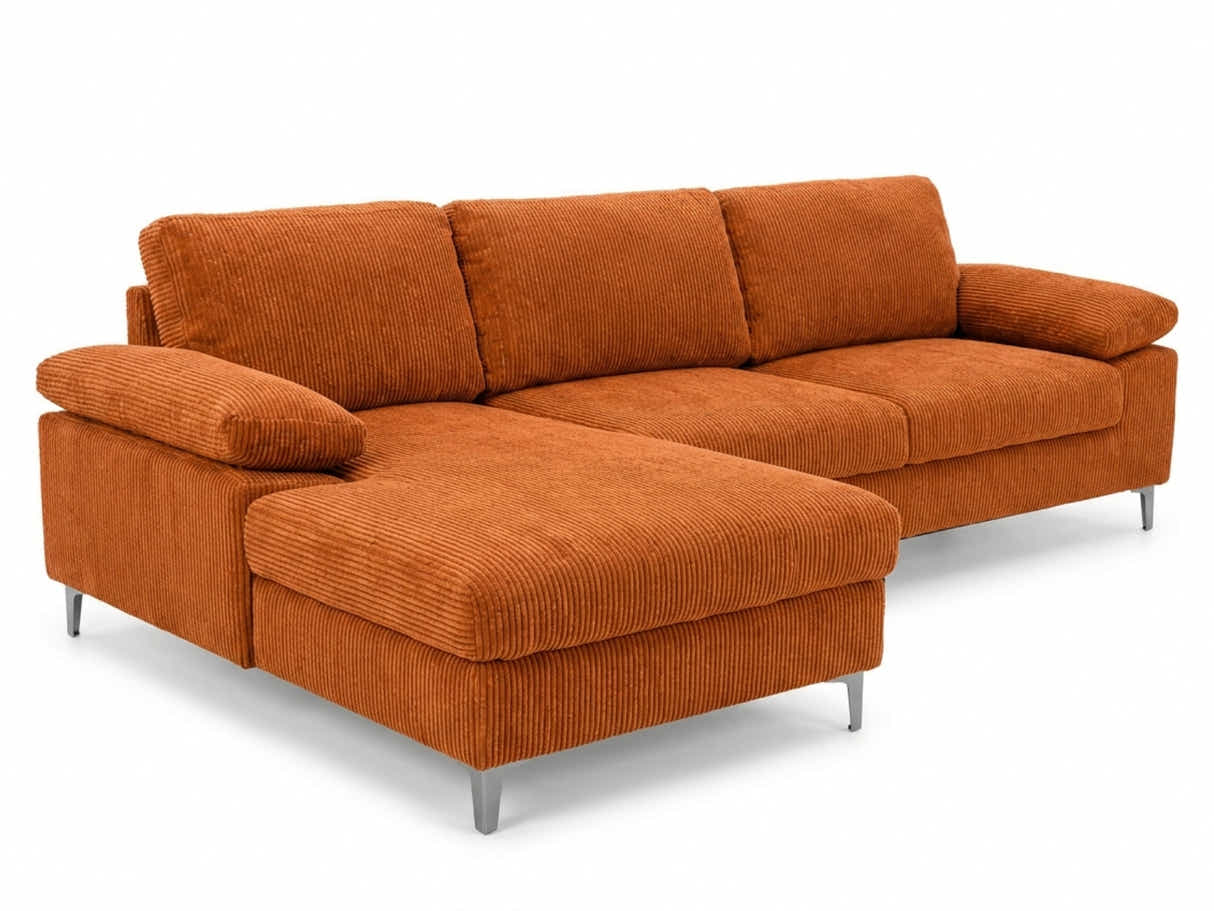 Kaveah Corduroy Sofa With Left Chaise - Orange