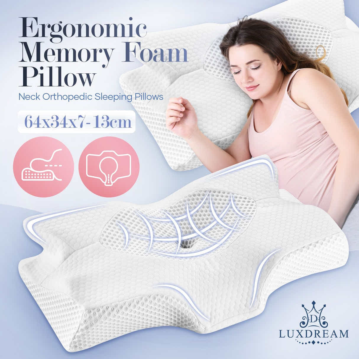 DS BD Luxdream Cervical Pillow Memory Foam Contour Shoulder Ergonomic Dark Grey