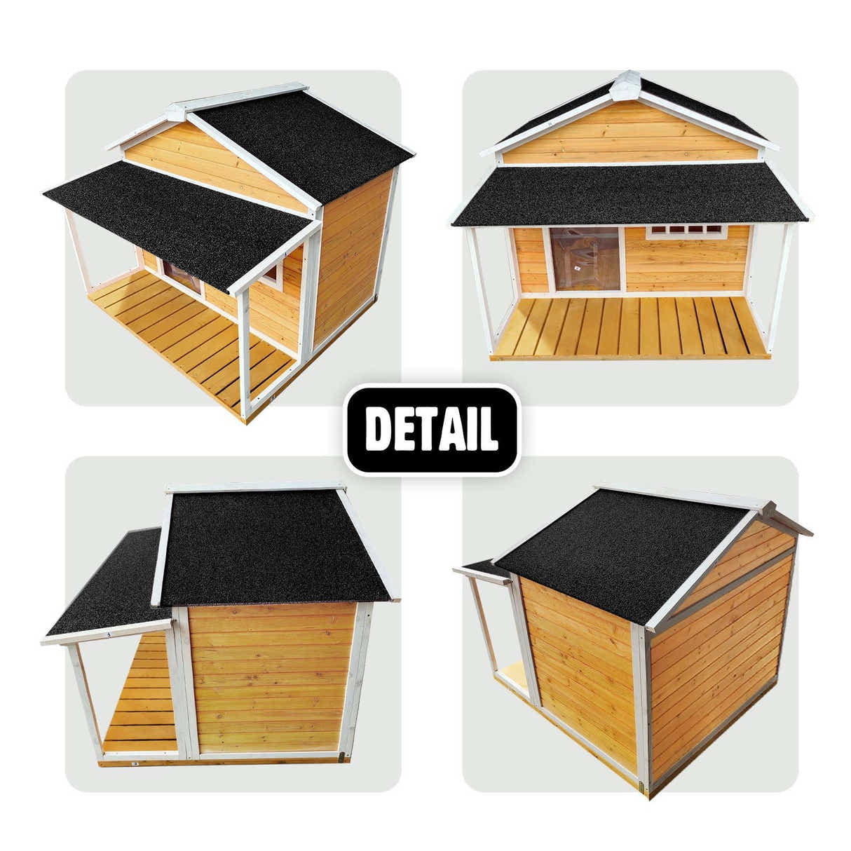 DS BD Dog House Kennel Raised Wooden Puppy Pet Shelter Inside Porch Window Door