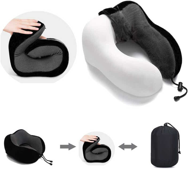 DS BS 4Pcs Airplane Travel Kit With Neck Pillow,Eye Masks,Earplugs-Black