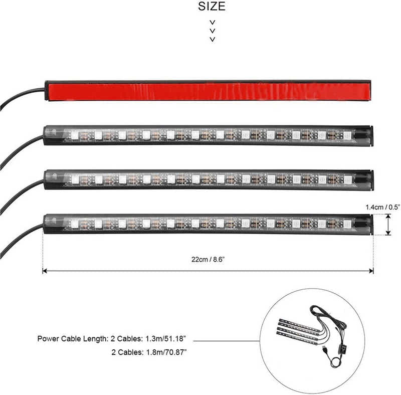 DS BS Car Interior Strip Light Kit Music Sync