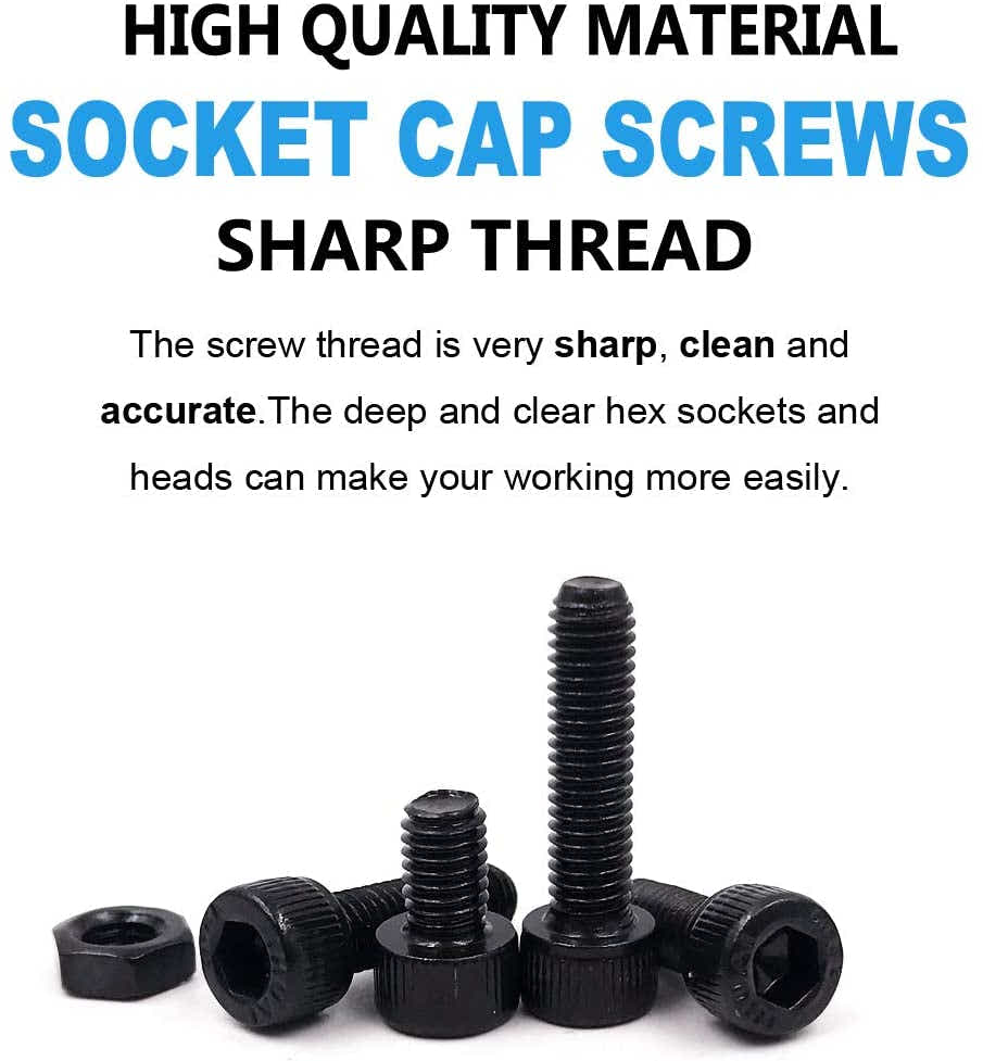 DS BS 500pcs Carbon Steel Socket Cap Screws Hex Head Bolt Nuts