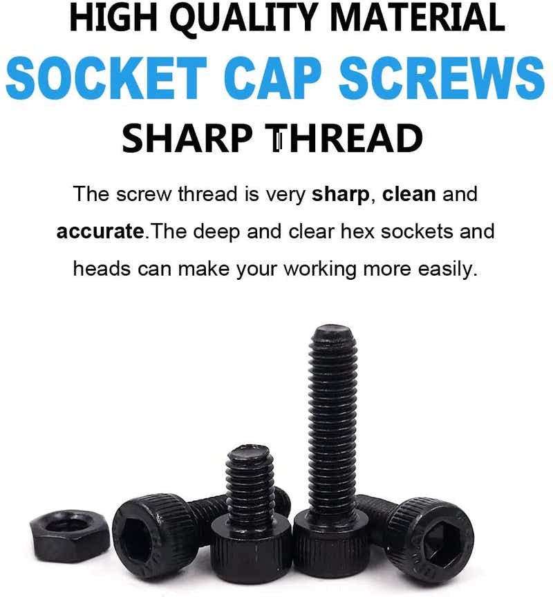 DS BS 500pcs Carbon Steel Socket Cap Screws Hex Head Bolt Nuts