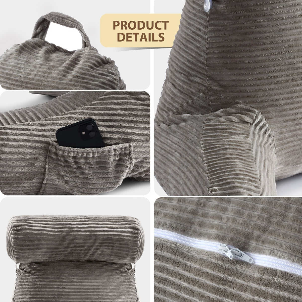 DS BD Bed Reading Pillow Support Sit Up Husband Backrest Armrest Cushion Fabric