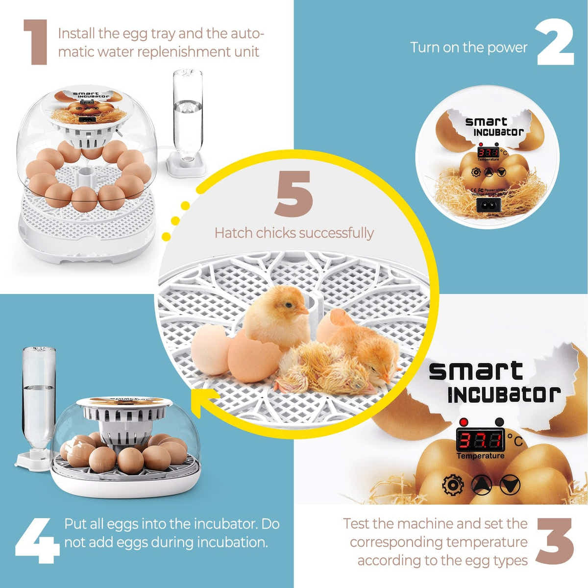DS BD 12 Eggs Incubator Automatic Hatching Chicken Quail Duck Hatcher Turner