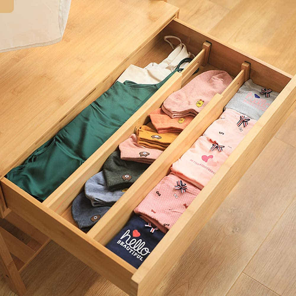 DS BS 4pcs Bamboo Expandable Adjustable Drawer Dividers Organizers