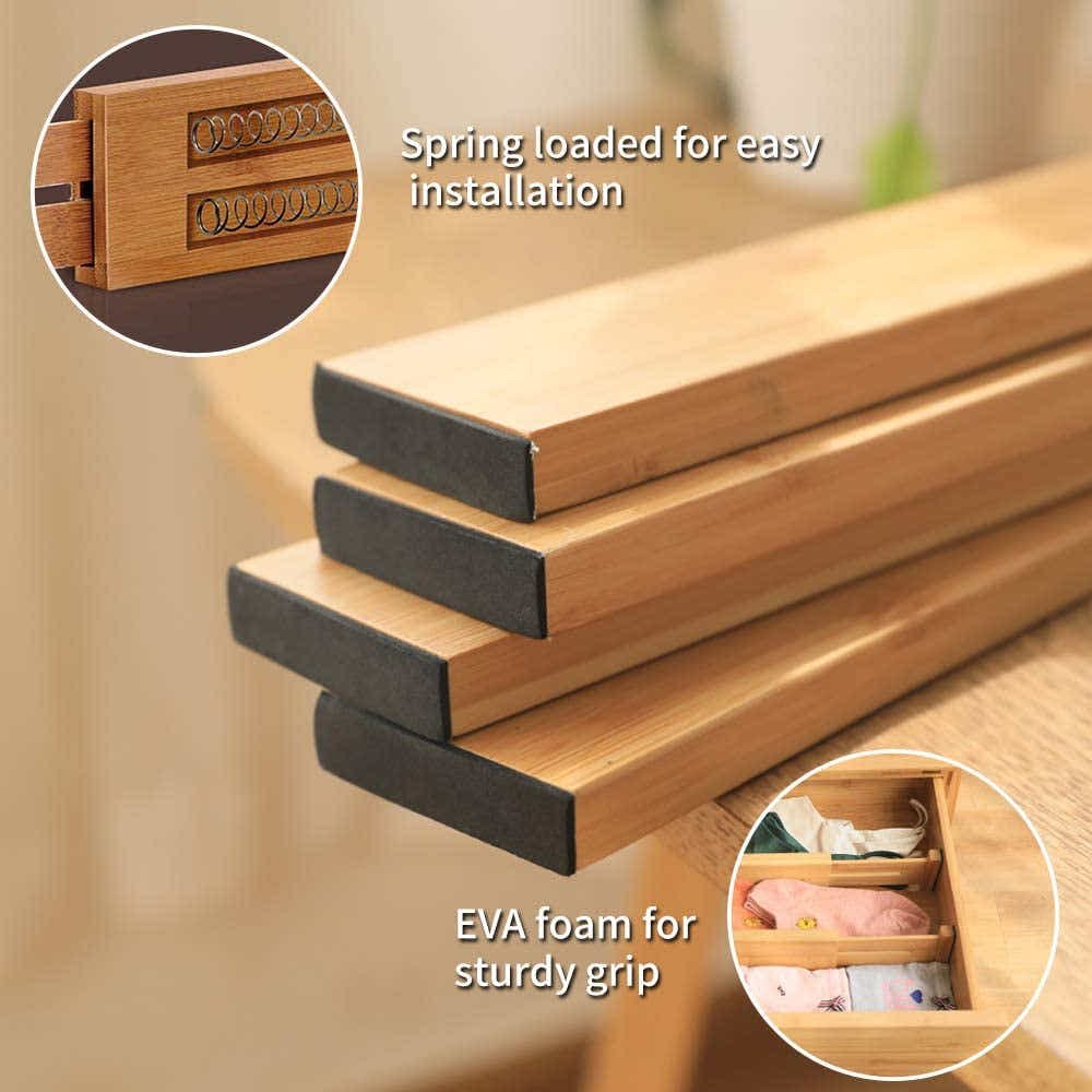 DS BS 4pcs Bamboo Expandable Adjustable Drawer Dividers Organizers