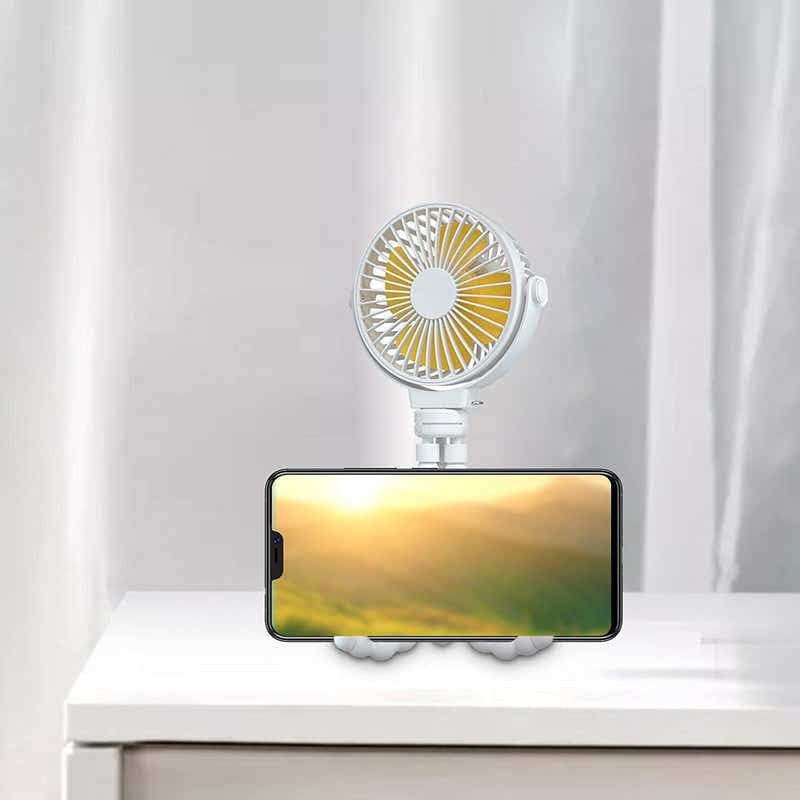 DS BS USB Rechargeable Flexible Tripod Baby Stroller Fan-White