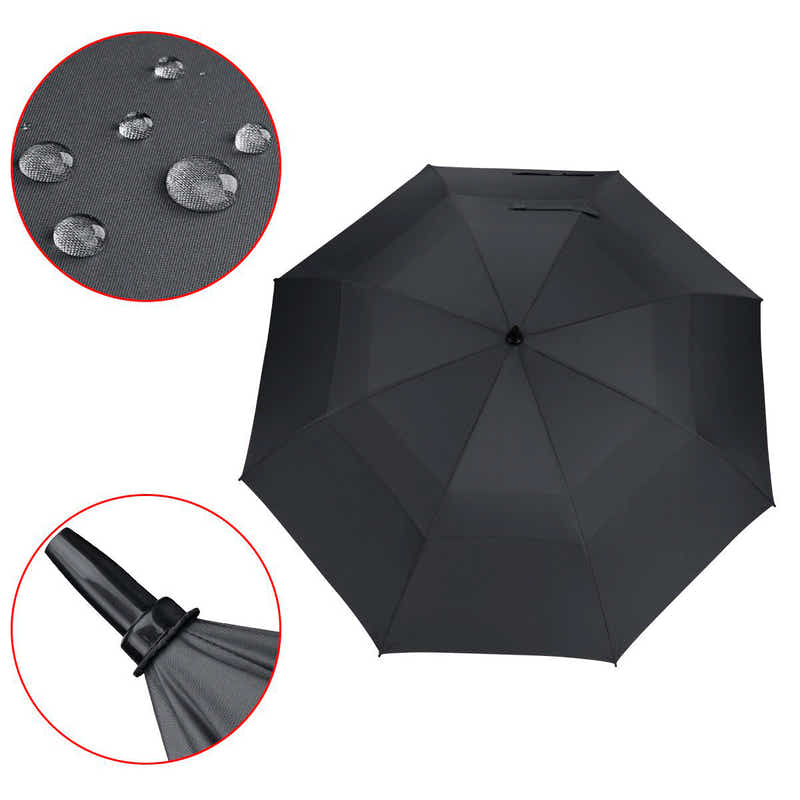 DS BS Double Canopy Vent Automatic Open Extra-Large Golf Umbrella Black