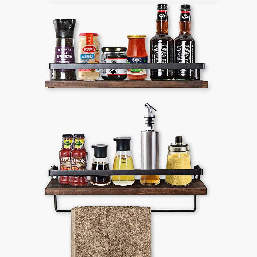 DS BS 2 Tier Rustic Floating Wall Shelves with Rails