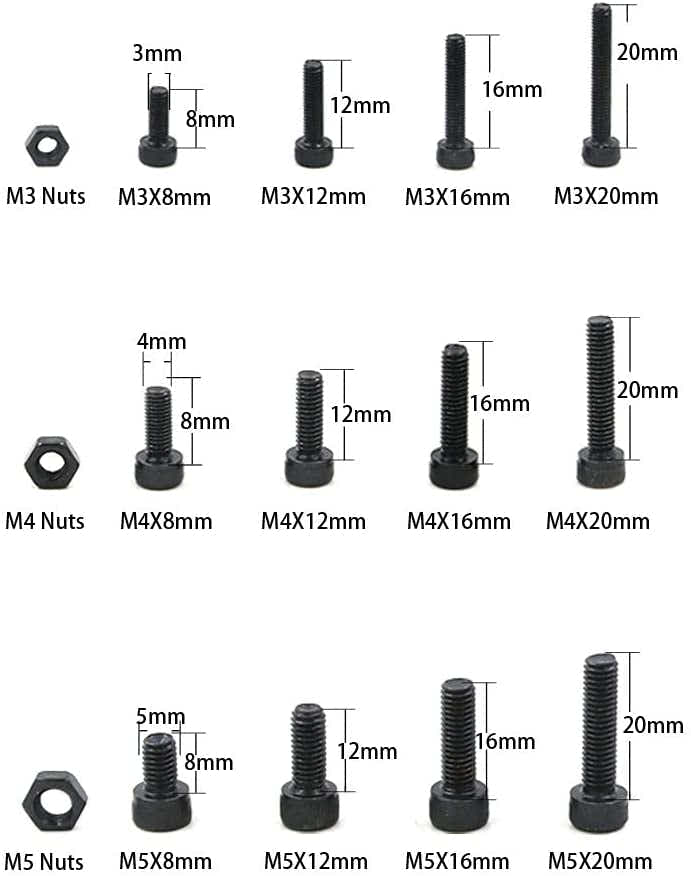 DS BS 500pcs Carbon Steel Socket Cap Screws Hex Head Bolt Nuts