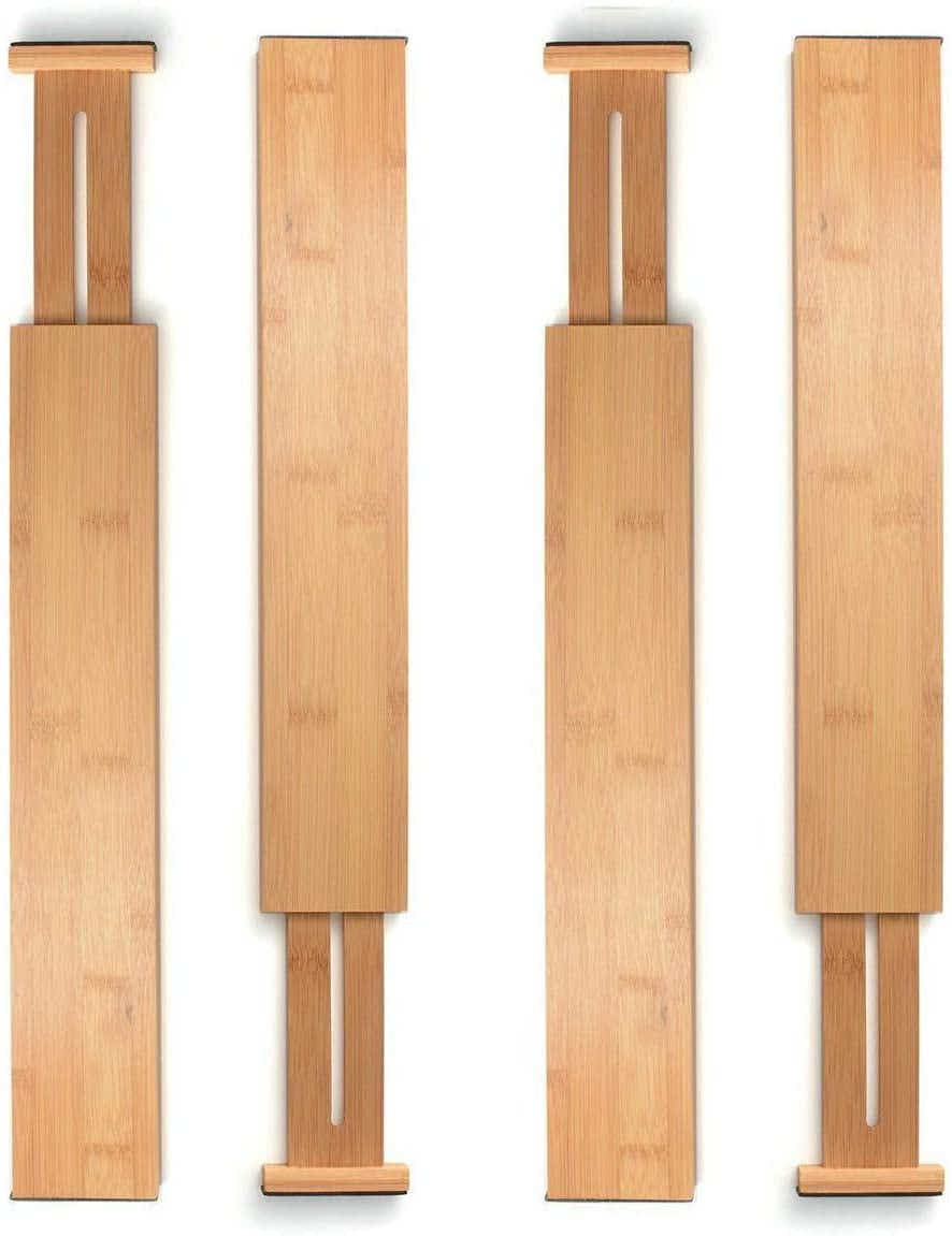 DS BS 4pcs Bamboo Expandable Adjustable Drawer Dividers Organizers
