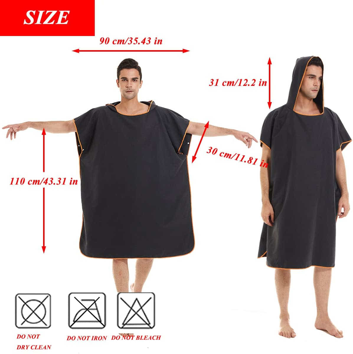DS BS Changing Robe Towel with Hood - Black