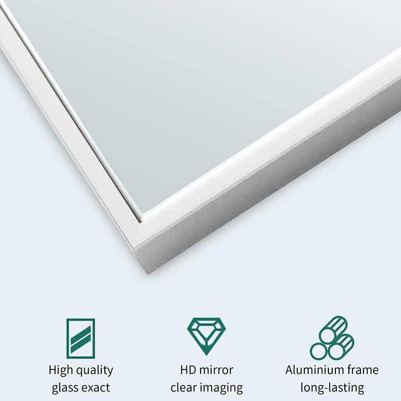 DS BS Aluminum Alloy Frame Rectangular HD Wall Mirror 70 x 50 cm White