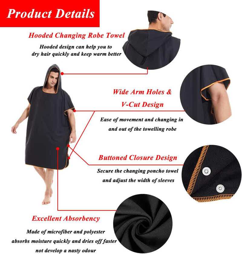 DS BS Changing Robe Towel with Hood - Black