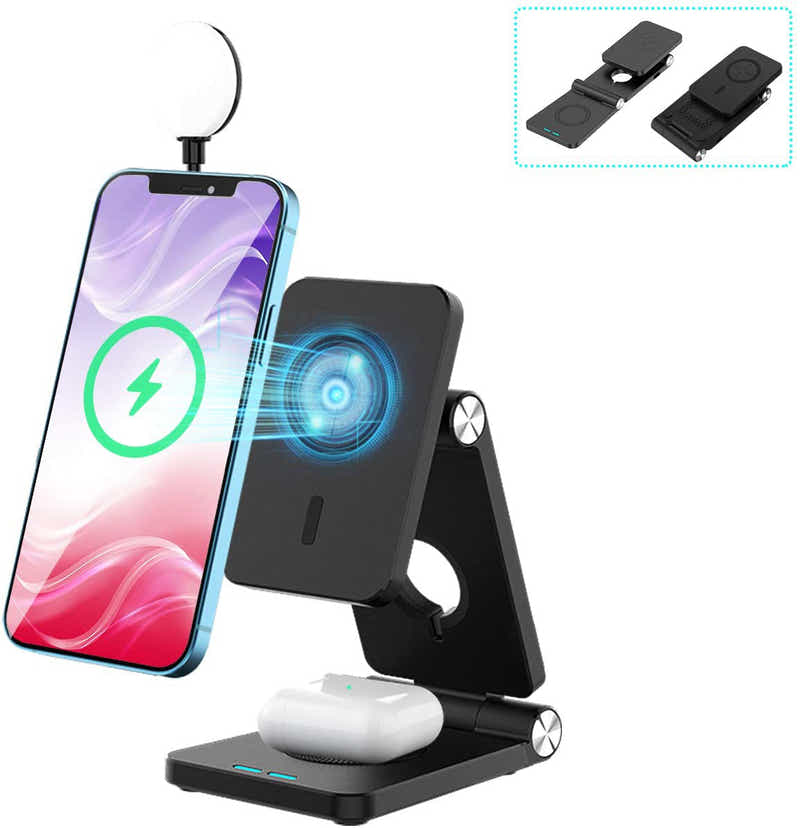 DS BS 4 in 1 iPhone 12 Magnetic Wireless Charging Station with LED Desk Lamp