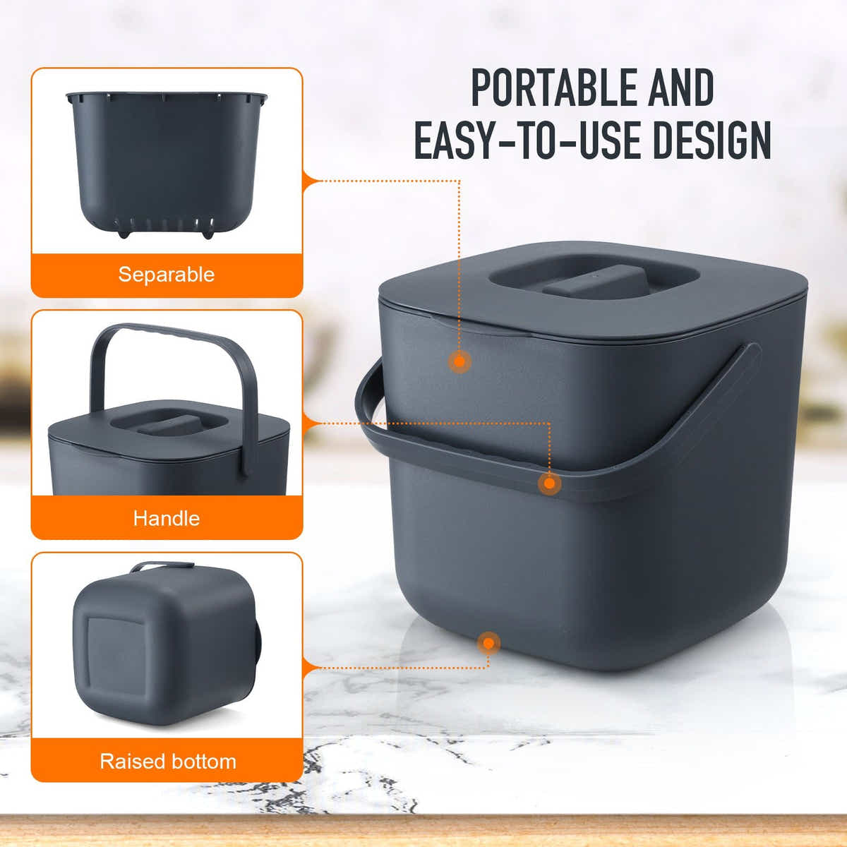 DS BD 7L Rubbish Waste Bin Trash Compost Dustbin Garbage Can Food Recycling