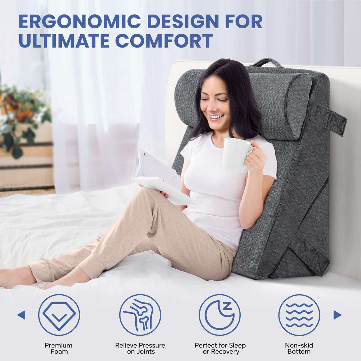 DS BD Wedge Pillow Triangle Bed Cushion Memory Foam Cooling Gel Neck Back