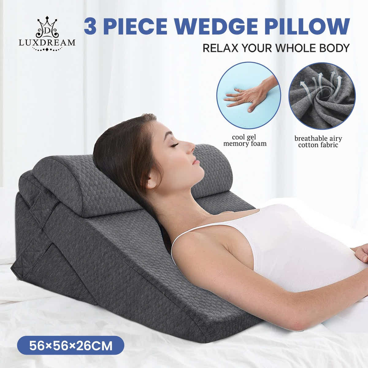 DS BD Wedge Pillow Triangle Bed Cushion Memory Foam Cooling Gel Neck Back