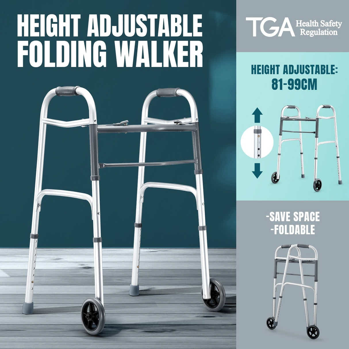 DS BD 3 IN 1 Folding Walker Medical Aid Elderly Mobility Adjustable Height