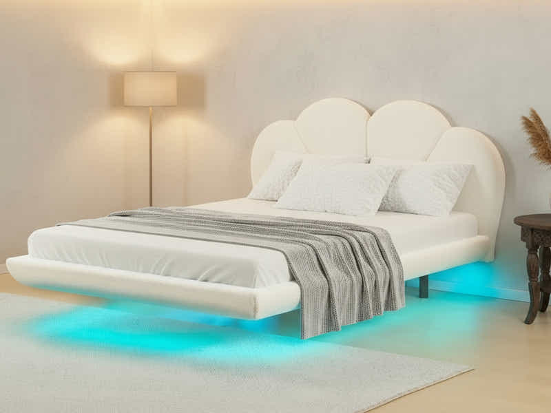 Joleen Boucle Bed Frame Cream - Queen