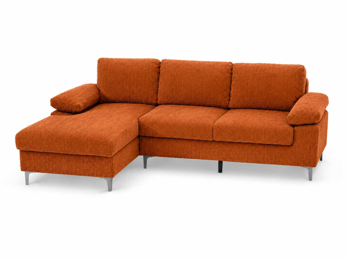 Kaveah Corduroy Sofa With Left Chaise - Orange