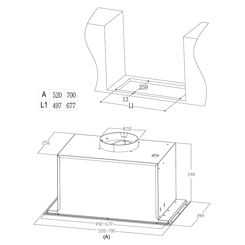 Midea 70 cm Rangehood - Integrated Powerpack