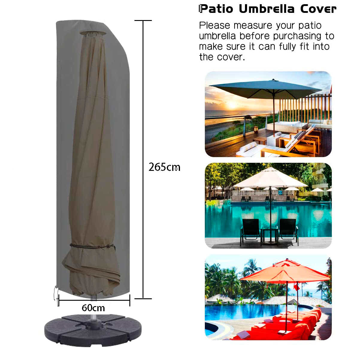 DS BS 265cm Outdoor Patio Umbrella Cover