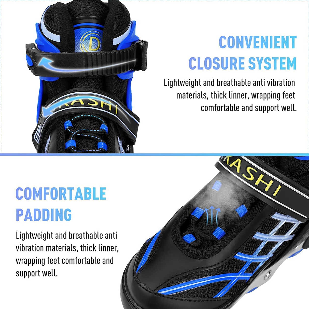 DS BS Kids Adjustable Inline Skates with Light Up Wheels Size27-32 Blue