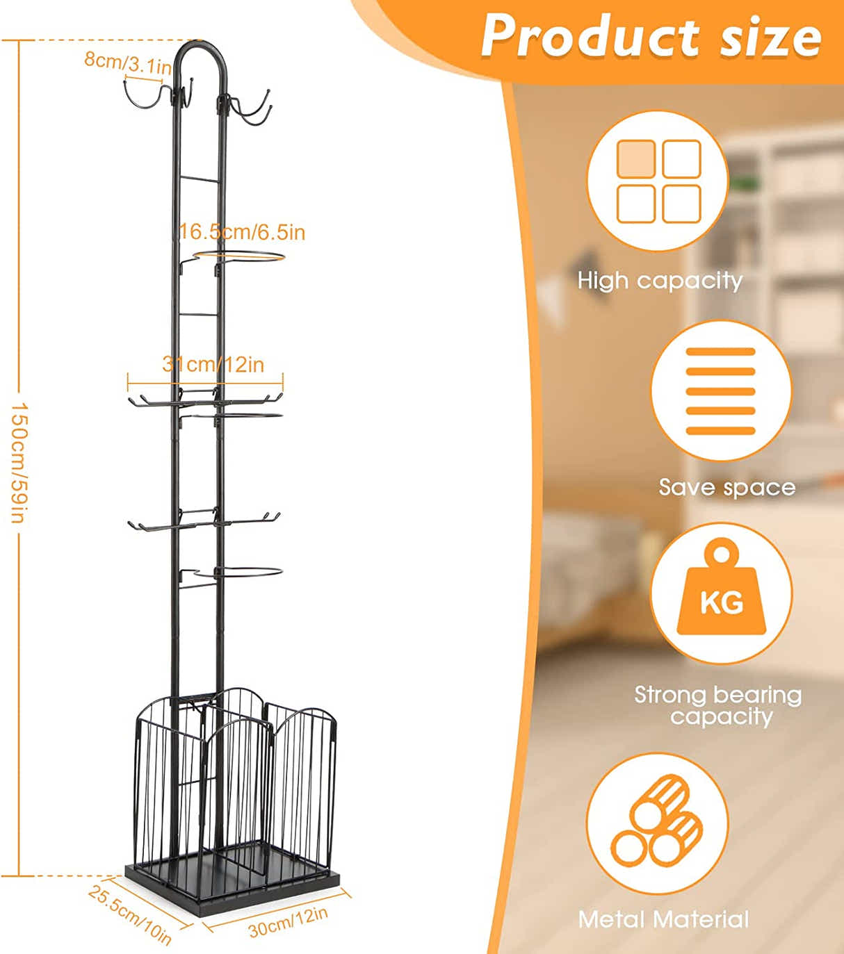 DS BS 4 Tier Sports Equipment Ball Storage Rack with Basket
