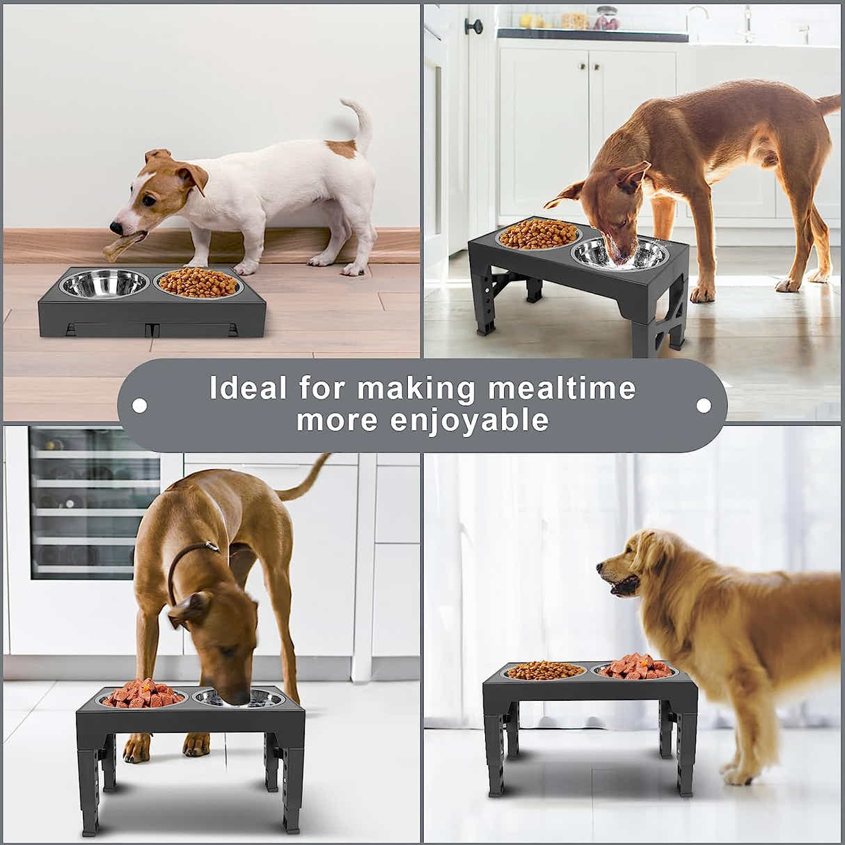 DS BS 5 Height Adjustable Elevated Dog Feeder Table with 2 Dog Bowl