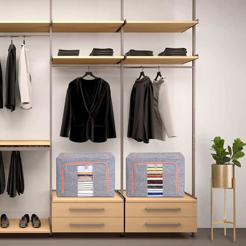 DS BS Foldable Steel Frame Clear Window Storage Bins Box-100L