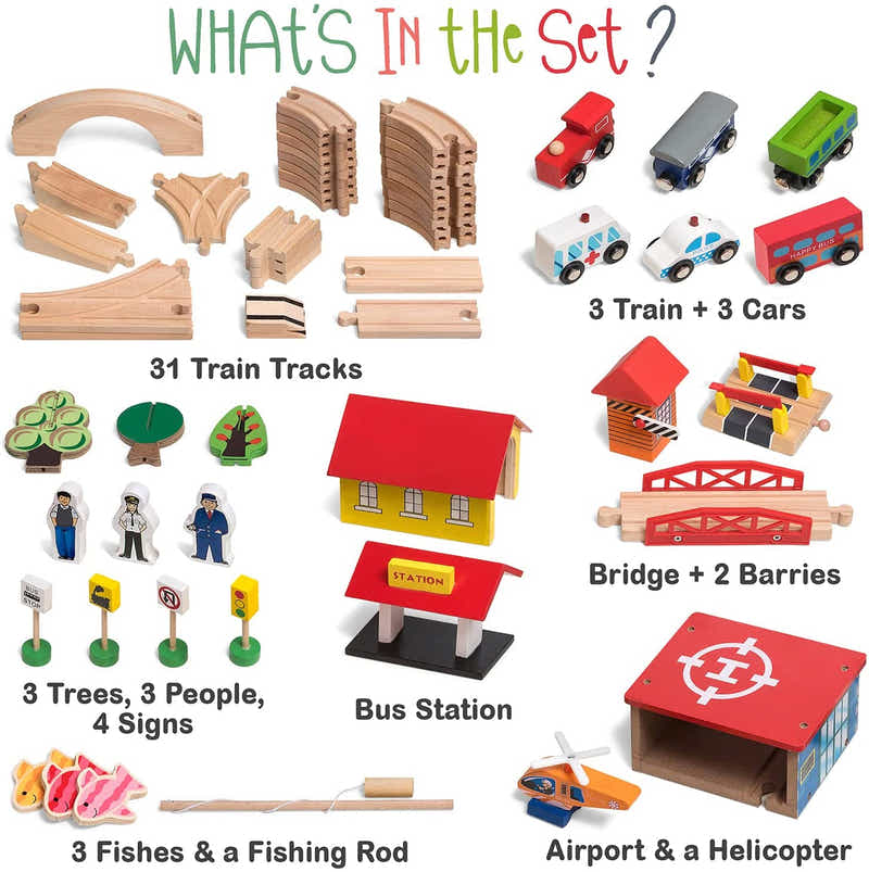 DS BS Wooden Train Tracks & Trains Construction Toys-Railway Station