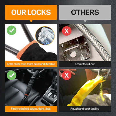 DS BS Universal Anti-Theft Steering Wheel Steel Wire Lock-Black