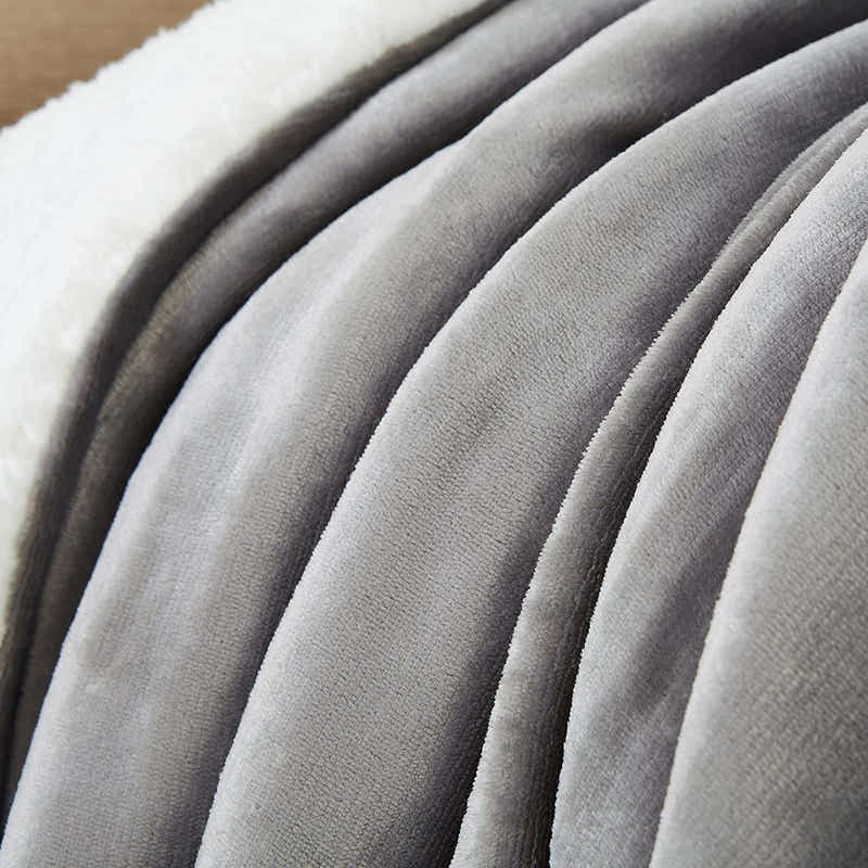 DS BS Thick Fuzzy Soft Sherpa Fleece Bed Sofa Blankets-Gray