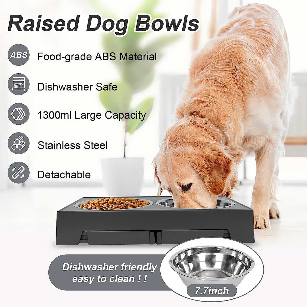 DS BS 5 Height Adjustable Elevated Dog Feeder Table with 2 Dog Bowl