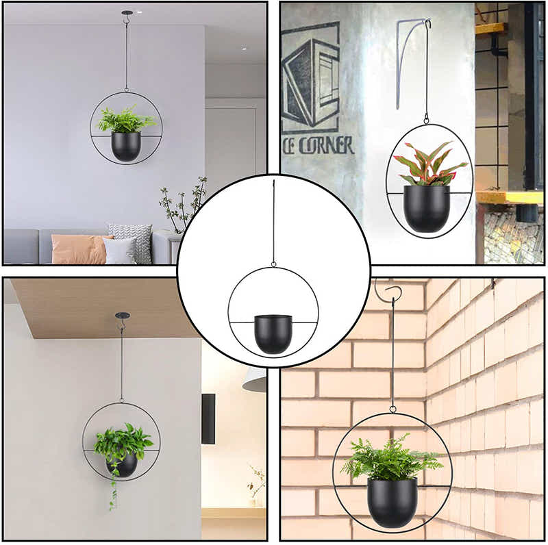 DS BS Minimalist Metal Plant Hanger Round Shape-Black
