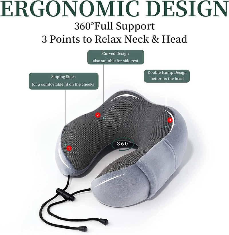 DS BS 4Pcs Airplane Travel Kit With Neck Pillow,Eye Masks,Earplugs-Grey