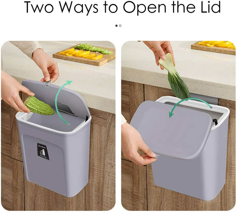 DS BS Kitchen Cabinet Door Hanging Trash Can with Lid-Gray