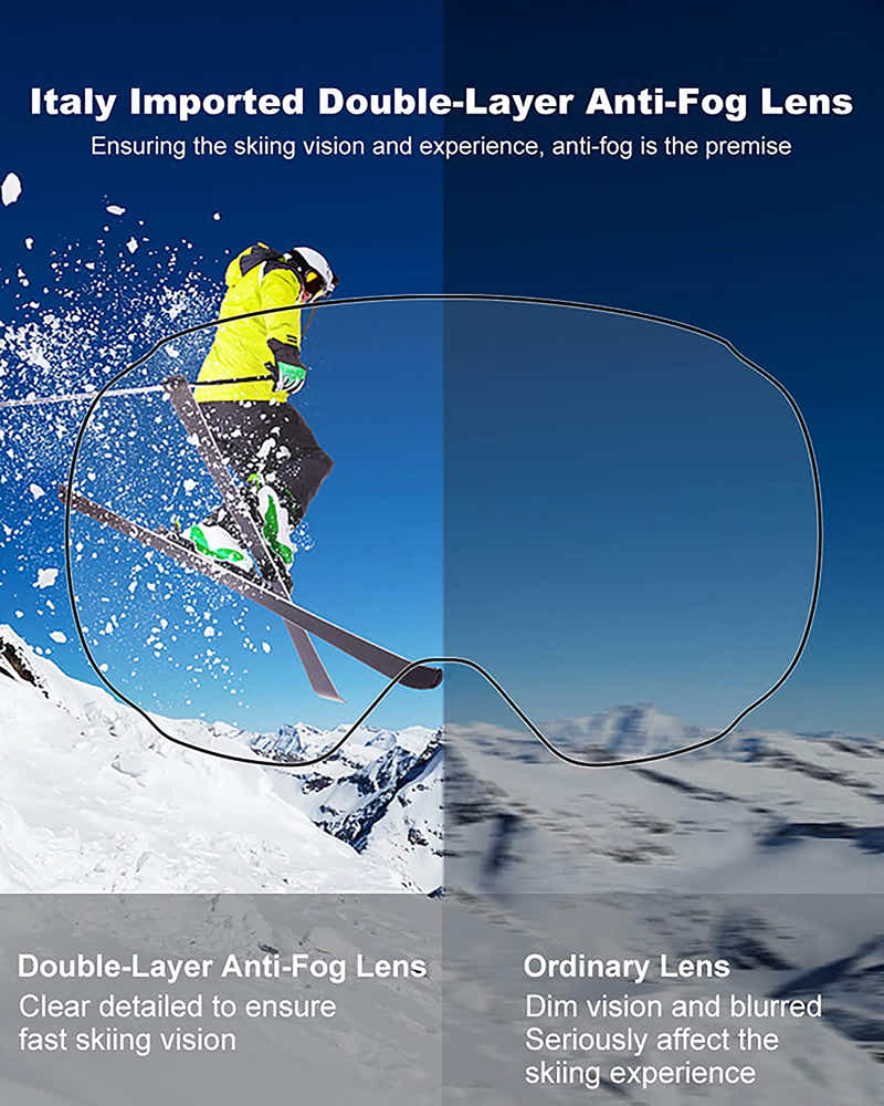 DS BS Unisex Double Layers UV Anti-Fog Big Ski Mask Goggles-Sliver